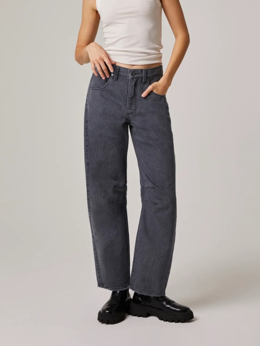 Edyson Jack high waisted barrel Charcoal Jeans dark grey Brickell wash 25